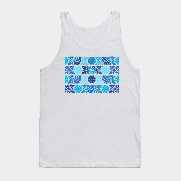 Blue Birds and Flowers / Mexican Embroidery Style Tank Top by Akbaly
